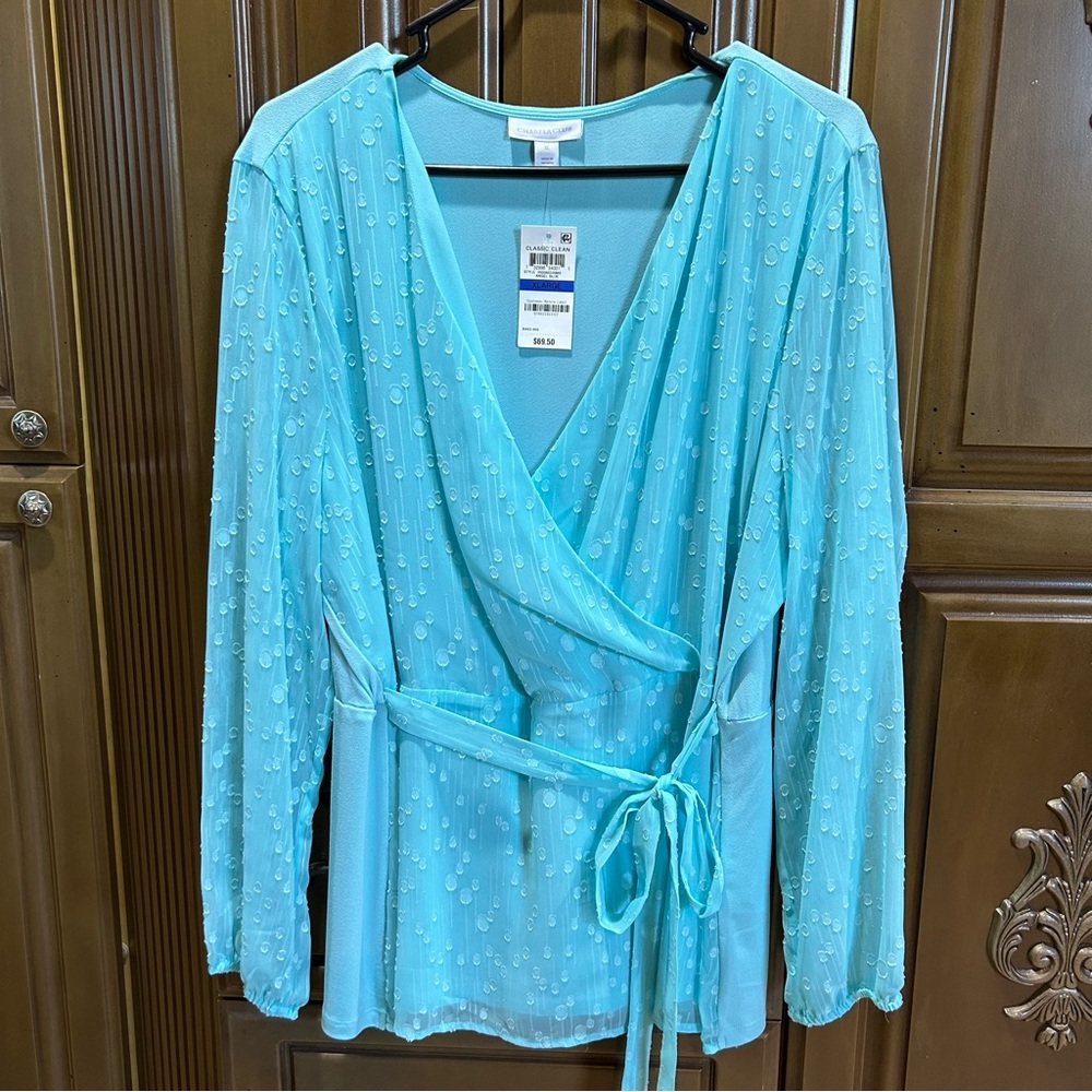 Charter Club Light Blue Textured Blouse